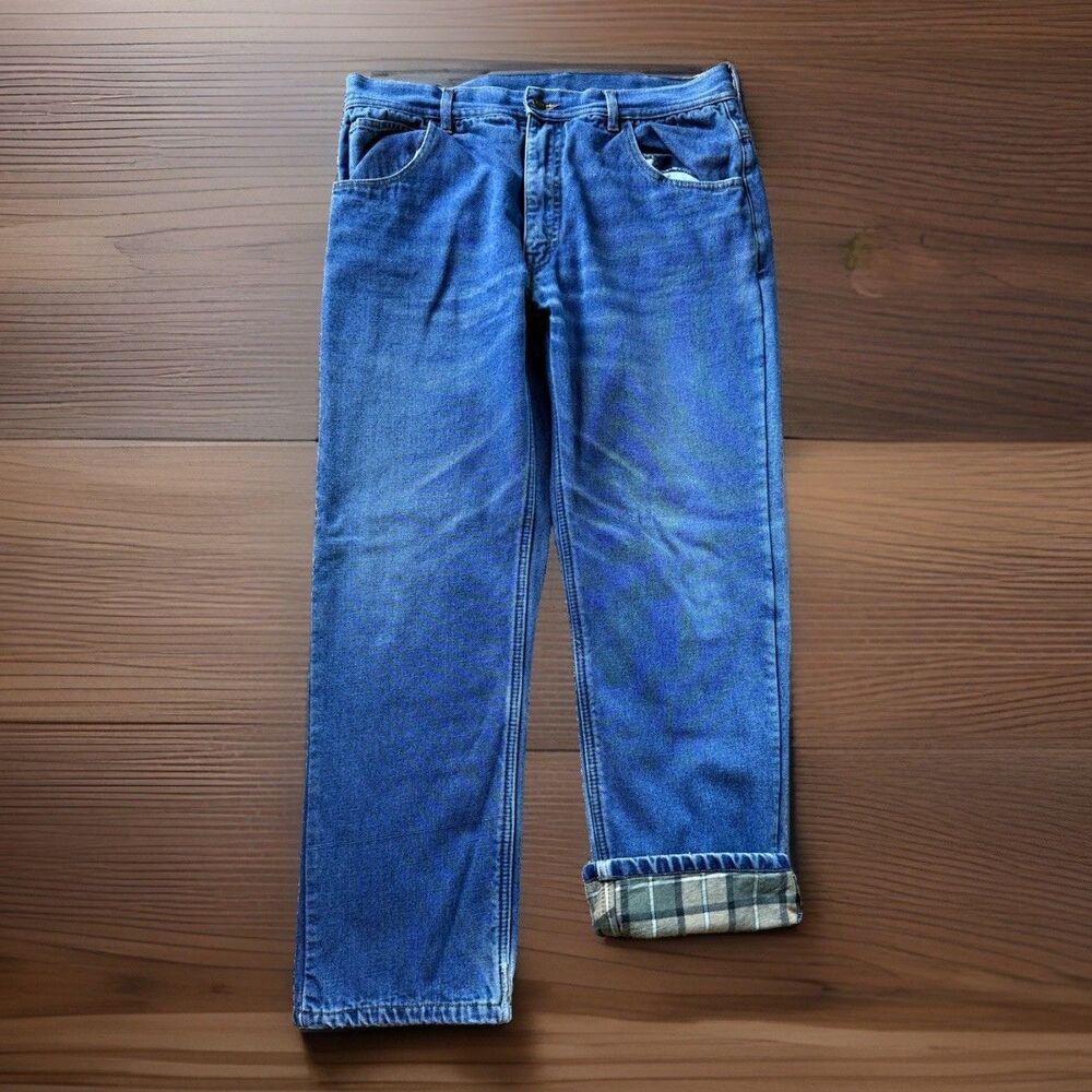 🔥Key Jeans Mens 36x30 Car Flannel Lined Relaxed Fit Hartt Denim Warm Workwear